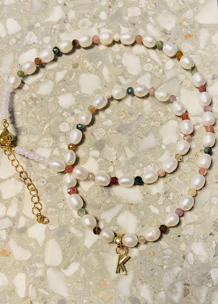 Personalised Fresh Water Pearl Necklace with Semi Precious Crystal Beads