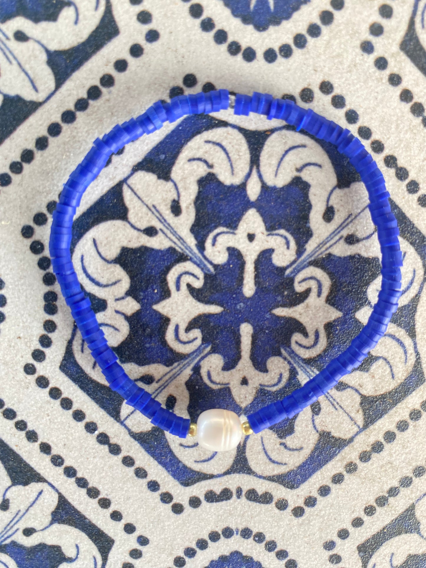 Deep Blue Elastic Pearl Bracelt