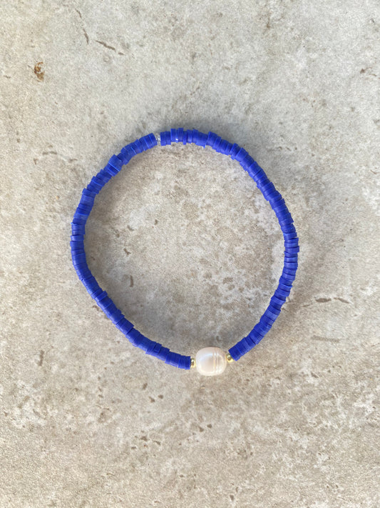 Deep Blue Elastic Pearl Bracelt