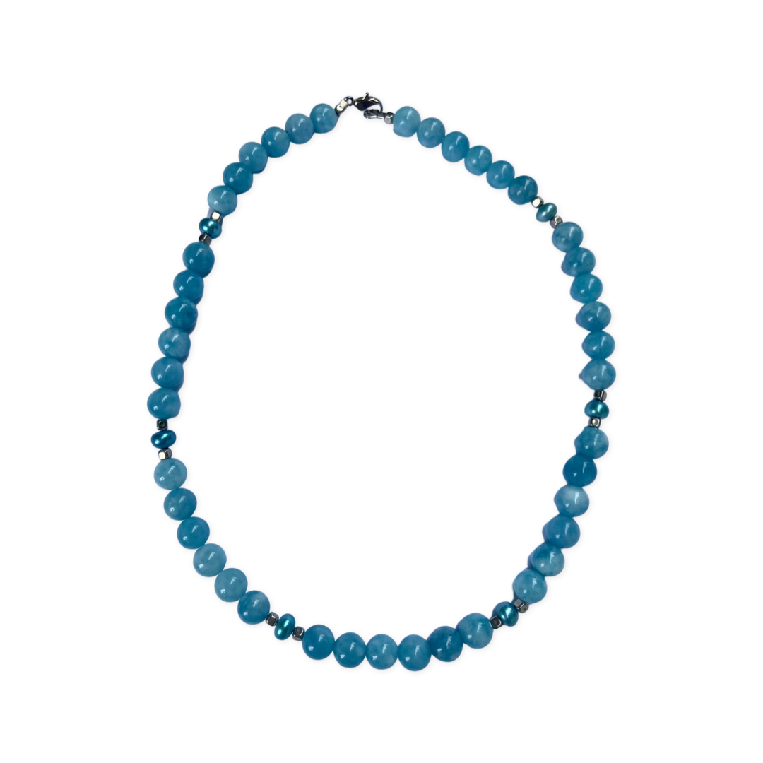 Blue Agate and Freshwater Pearl Necklace